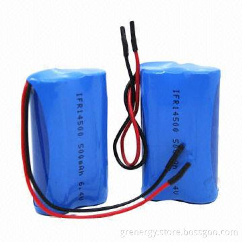 LiFePO4 Batteries, 14500 Size for R/C Car, Solar, UPS, Warning Lamp, 6.4V Voltage, 500mAh Capacity